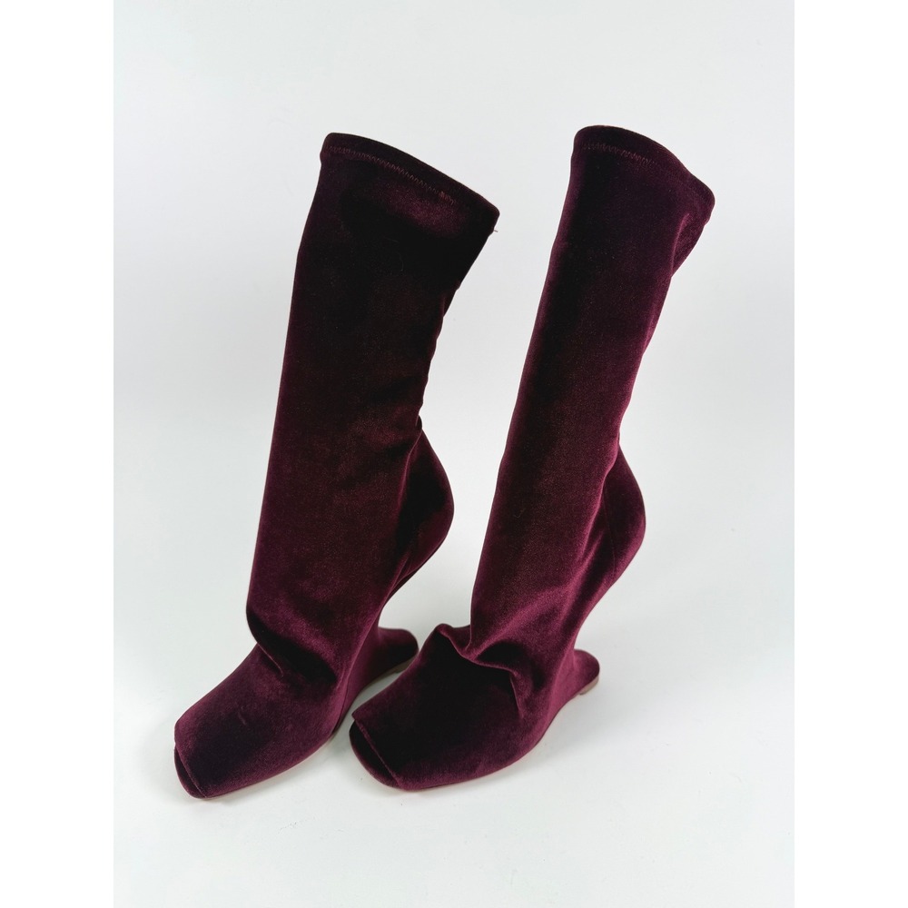 Rick Owens Cantilever Raisin Velvet Open Toe Wedge Sock Boots IT 40 Womens